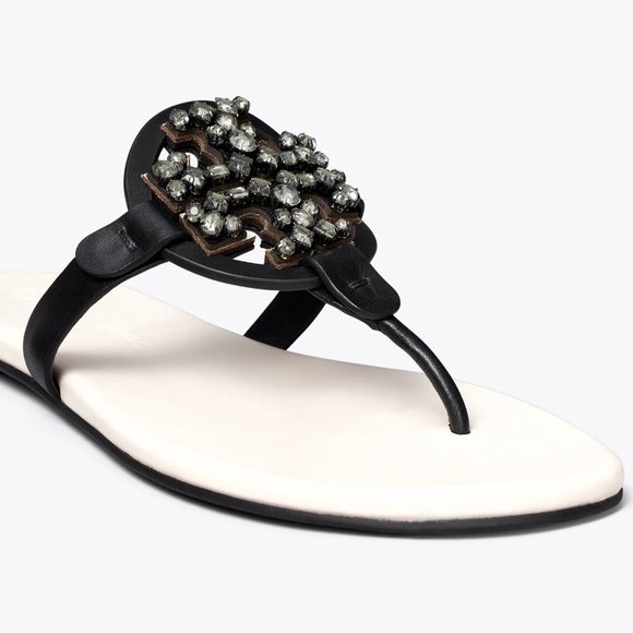 Tory Burch MANY SIZES CRYSTAL MILLER SOFT SANDAL Embellished Jeweled Two Tone - Picture 4 of 10